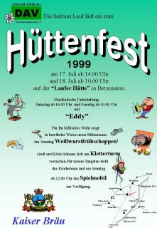 Plakat zum Hüttenfest 1999